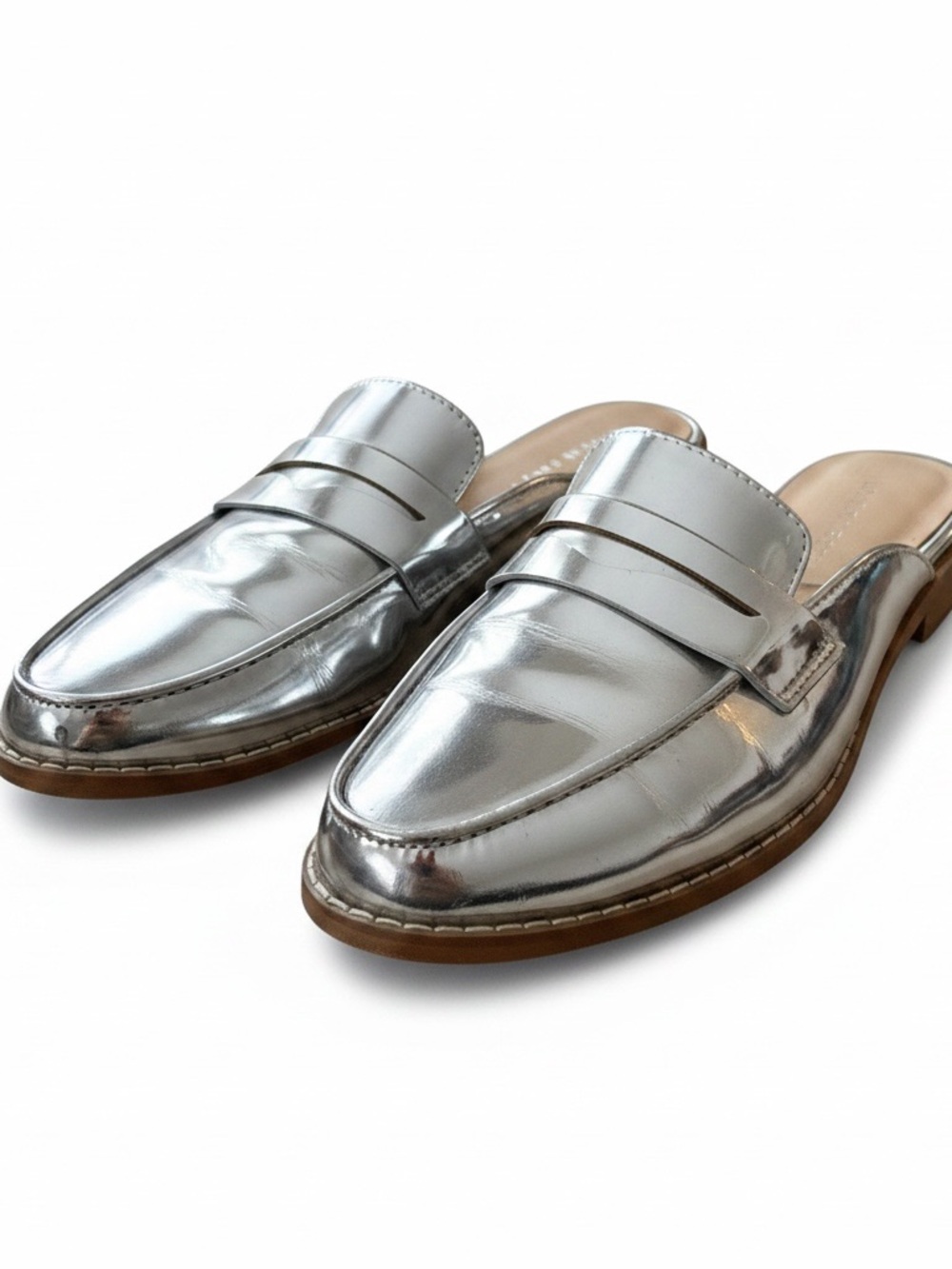 Metallic Silver Penny-Style Leatherette Mule